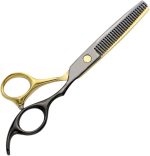 1 Piece Thinning Scissors, Hairdressing Scissors, Professional Hairdressing Scissors with Micro Prongs for a Precise Cut for Men and Women, Rustproof, 6 Inches, Black Gold