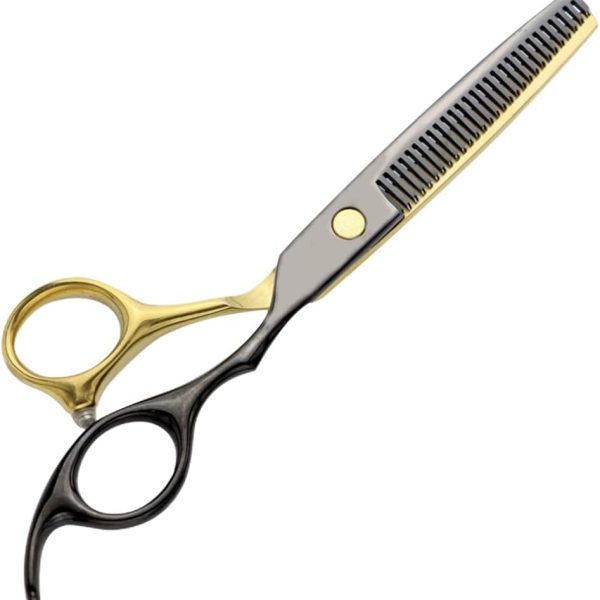 1 Piece Thinning Scissors, Hairdressing Scissors, Professional Hairdressing Scissors with Micro Prongs for a Precise Cut for Men and Women, Rustproof, 6 Inches, Black Gold