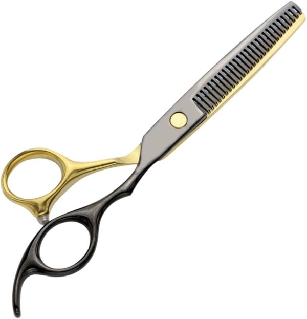 1 Piece Thinning Scissors, Hairdressing Scissors, Professional Hairdressing Scissors with Micro Prongs for a Precise Cut for Men and Women, Rustproof, 6 Inches, Black Gold