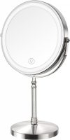 Lighted Makeup Mirror, 8" Rechargeable Double Sided Magnifying Mirror with 3 Colors, 1x/10x 360° Rotation Touch Screen Vanity Mirror, Brightness Adjustable Magnification Cosmetic Light up Mirror