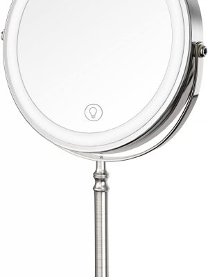 Lighted Makeup Mirror, 8" Rechargeable Double Sided Magnifying Mirror with 3 Colors, 1x/10x 360° Rotation Touch Screen Vanity Mirror, Brightness Adjustable Magnification Cosmetic Light up Mirror