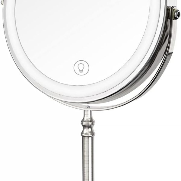 Lighted Makeup Mirror, 8" Rechargeable Double Sided Magnifying Mirror with 3 Colors, 1x/10x 360° Rotation Touch Screen Vanity Mirror, Brightness Adjustable Magnification Cosmetic Light up Mirror