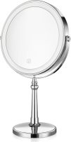 Lighted Makeup Mirror, 9" Rechargeable Vanity Mirror with Lights, Double-Sided 1X/10X Magnification, 3 Color Lights, Brightness Adjustable, 360° Rotation