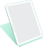 Folding Travel Mirror Lighted Makeup Mirror with 72 LEDs 3 Colors Light Modes, USB Rechargable, Portable, Ultra Thin, CompactVanity Mirror with Touch Screen Dimming for Cosmetic (Green)