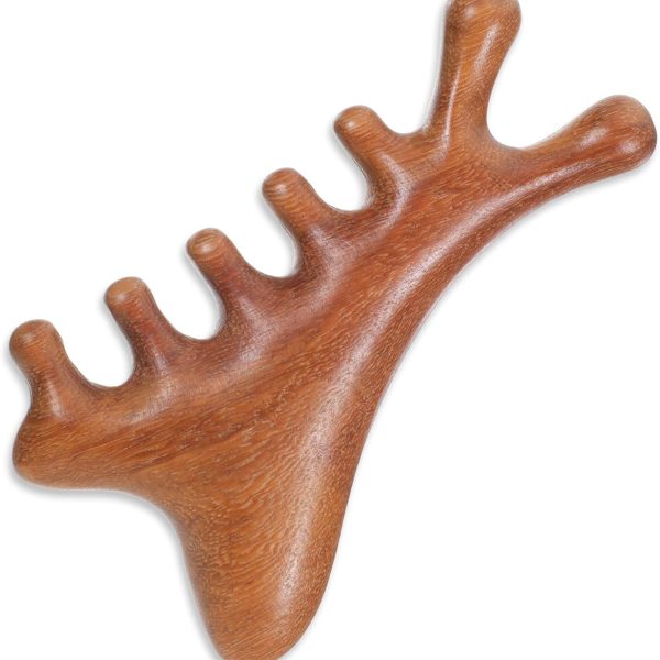 Wooden Scalp Massager, Scraping Massage Comb Wide Tooth Comb Brown Massager Acupressure Tools for Head, Scalp, Facial,Shoulder, Hands, Foot