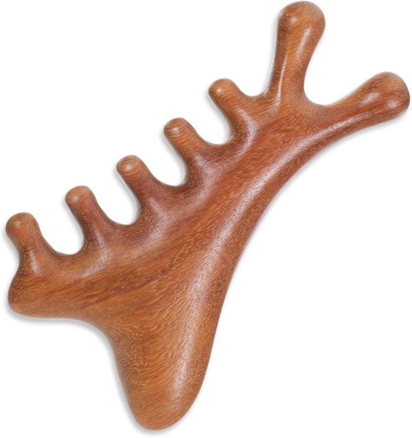 Wooden Scalp Massager, Scraping Massage Comb Wide Tooth Comb Brown Massager Acupressure Tools for Head, Scalp, Facial,Shoulder, Hands, Foot