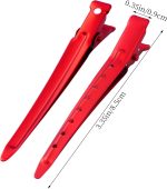 24 Packs Duck Bill Clips,  3.35 Inches Rustproof Metal Alligator Curl Clips with Holes for Hair Styling, Hair Coloring, Matte Red