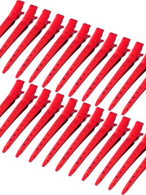 24 Packs Duck Bill Clips, 3.35 Inches Rustproof Metal Alligator Curl Clips with Holes for Hair Styling, Hair Coloring, Matte Red