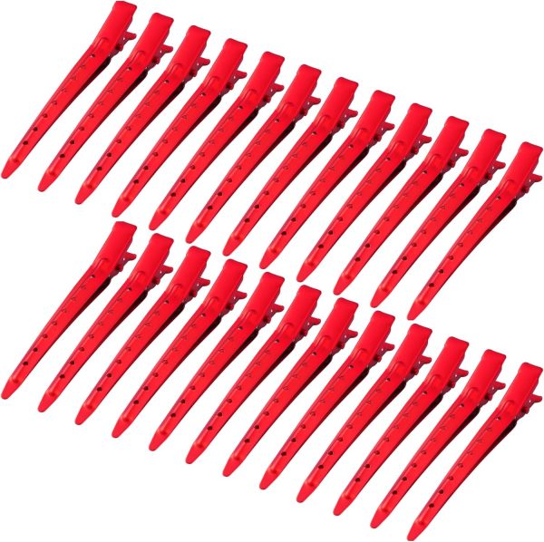 24 Packs Duck Bill Clips,  3.35 Inches Rustproof Metal Alligator Curl Clips with Holes for Hair Styling, Hair Coloring, Matte Red