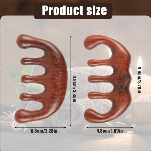 2pcs Natural Wooden Wide Tooth Combs, Anti-Static Sandalwood Head Massagers for Hair Growth, Gua Sha Scalp Stimulators for Women (Style B)