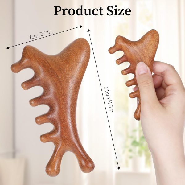 Wooden Scalp Massager, Scraping Massage Comb Wide Tooth Comb Brown Massager Acupressure Tools for Head, Scalp, Facial,Shoulder, Hands, Foot