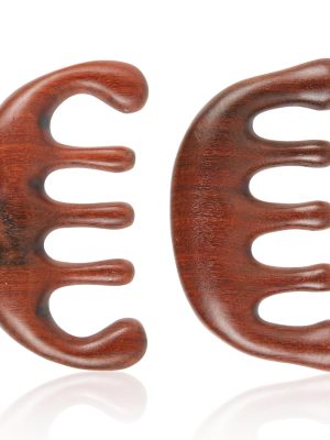 2pcs Natural Wooden Wide Tooth Combs, Anti-Static Sandalwood Head Massagers for Hair Growth, Gua Sha Scalp Stimulators for Women (Style B)