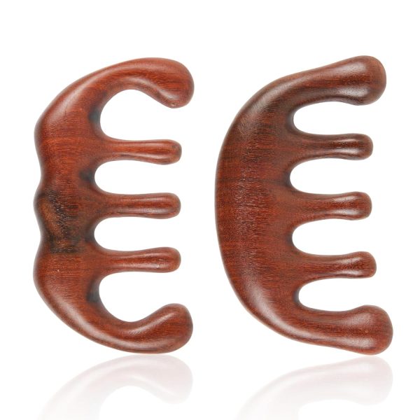 2pcs Natural Wooden Wide Tooth Combs, Anti-Static Sandalwood Head Massagers for Hair Growth, Gua Sha Scalp Stimulators for Women (Style B)