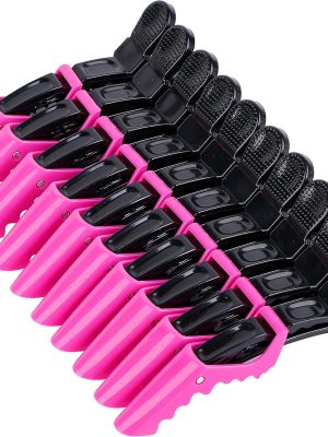 Hair Clips for Women - Wide Teeth & Double-Hinged Design Alligator Styling Sectioning Clips of Professional Hair Salon Quality 10Pack (Rose Red)
