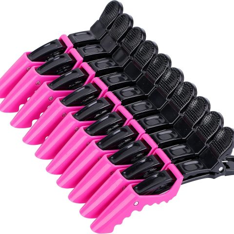 Hair Clips for Women - Wide Teeth & Double-Hinged Design Alligator Styling Sectioning Clips of Professional Hair Salon Quality 10Pack (Rose Red)