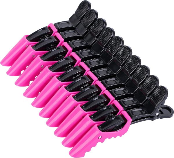 Hair Clips for Women - Wide Teeth & Double-Hinged Design Alligator Styling Sectioning Clips of Professional Hair Salon Quality 10Pack (Rose Red)