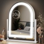 Lighted Makeup Mirror,  Vanity Mirror with Lights, Three Color Lighting Modes, and Detachable 10X Magnification Mirror, Smart Touch Control, 360°Rotation (15.2in White)