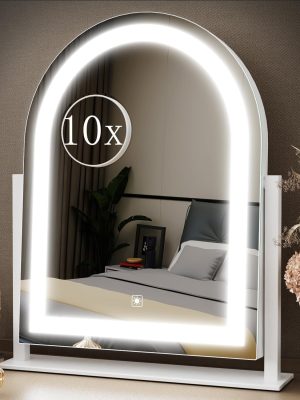 Lighted Makeup Mirror,  Vanity Mirror with Lights, Three Color Lighting Modes, and Detachable 10X Magnification Mirror, Smart Touch Control, 360°Rotation (15.2in White)
